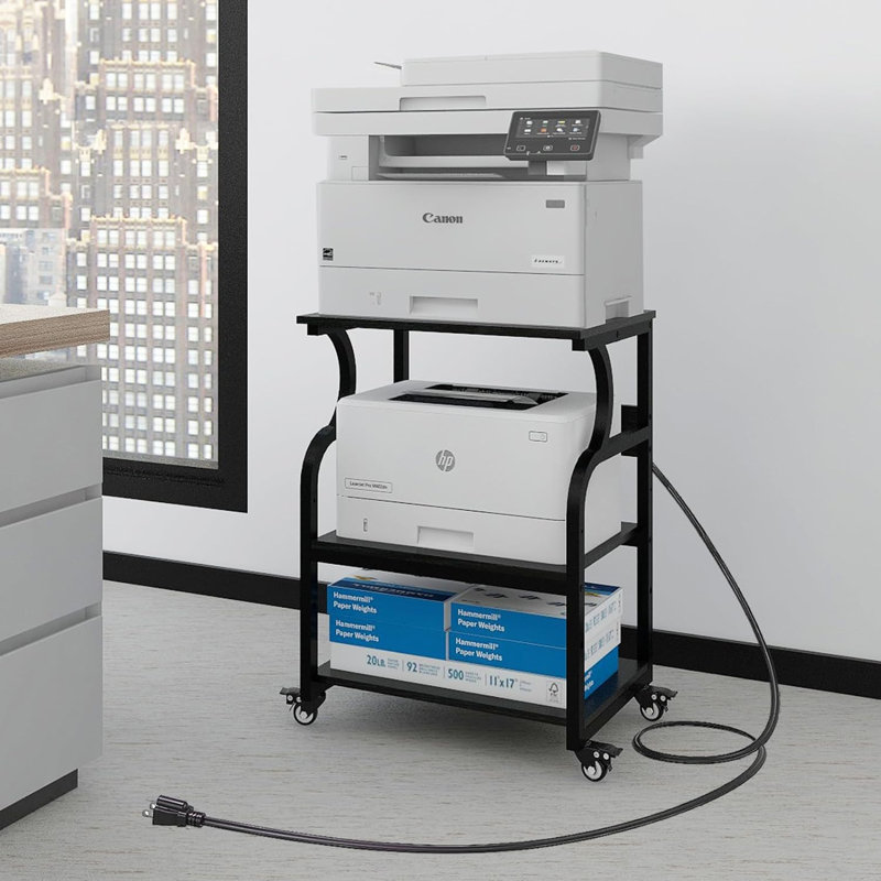 23.6 x 19.7 x 29.5 inches Large Printer Stand Printer Desk with Adjustable Storage Shelf on Wheels, Black