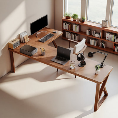 Bureau simple en L en bois de pin massif