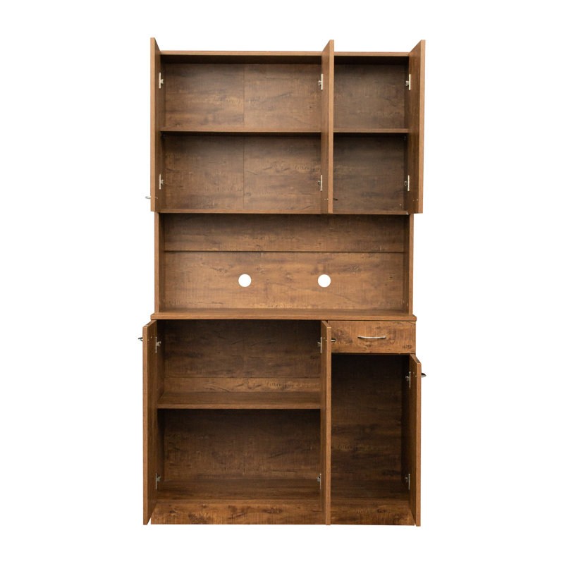Alice 70.76" Tall Wardrobe & Kitchen Cabinet, Walnut. 6 Doors, 1 Drawer, Open Shelf. Solid Construction, Easy To Clean And Assemble Promptly Cabinet In Material, Cleanup Installation