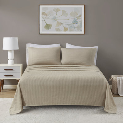 Ensembles de draps et de draps en flanelle de coton très confortable, rayures beiges pour une utilisation toutes saisons