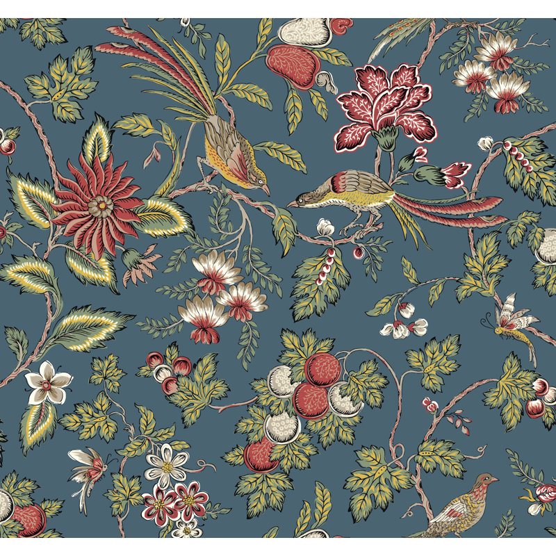 Papier peint indigo Parterre Jacobean, Bleu