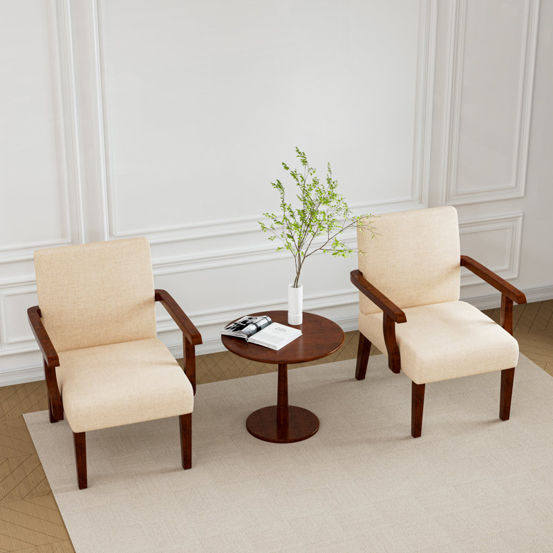 Ensemble de 2 fauteuils d'appoint en tissu avec table ronde en bois - des sièges confortables et élégants pour toute pièce