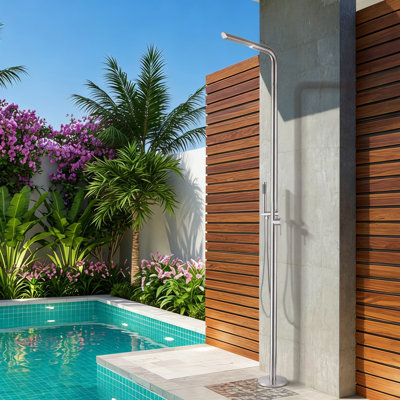 87.5"H Stainless Steel Freestanding Outdoor Shower With Handheld Shower