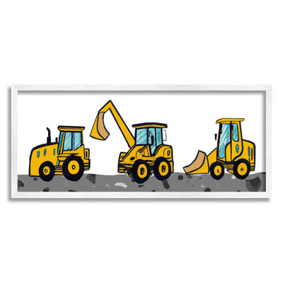 Ba-945 - Trio de bulldozers de construction encadrés sur bois par Lil 'Rue