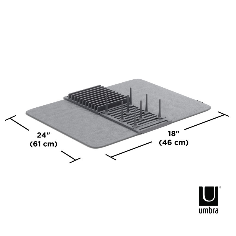 Charcoal Foldable Dish Drying Rack with Microfiber Mat