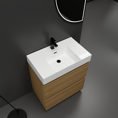 30" Bathroom Vanity With Single Sink - Modern Freestanding Oak Cabinet Double Drawer Undermount Engineered Wood Engineering In Functional Storage Unit