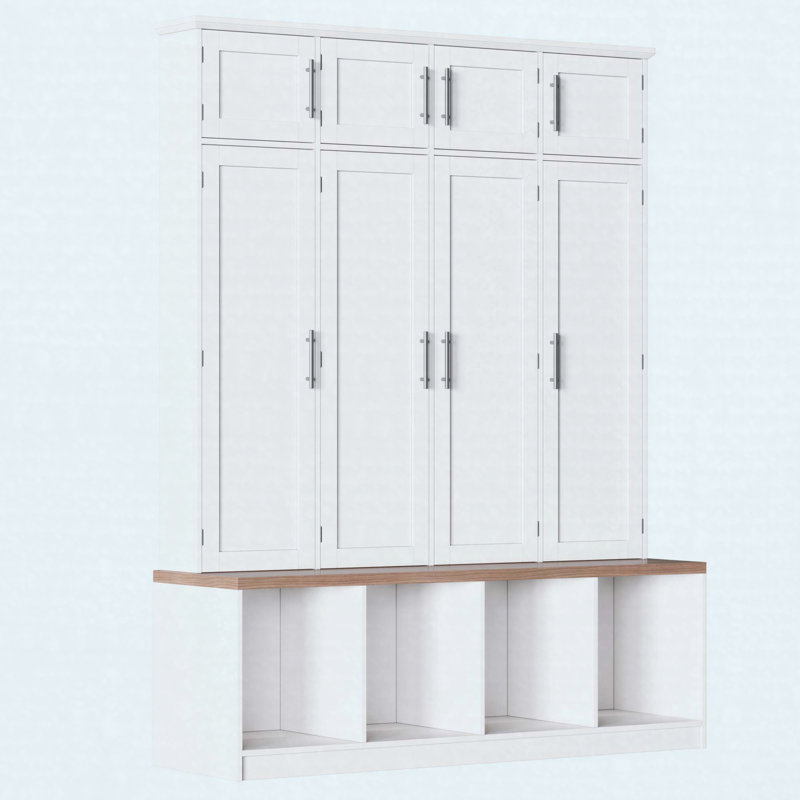 Arbre d'entrée de ferme avec crochets cachés, armoire à chaussures et banc de rangement, blanc, Blanc