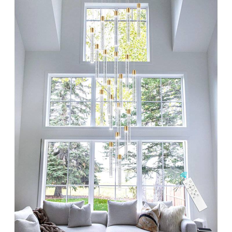 Lustre moderne 20 lumières en cristal, Doré, 20 lumières, H 156 po x l 23,5 po x P 23,5 po