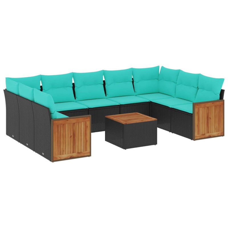  Ensemble de canapé de patio 10 pièces avec coussins en rotin de polyester noir