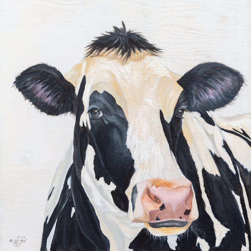 «Holstein Cow» par Diane Fifer - Peinture, H 12 po x l 12 po, Non, Toile tendue