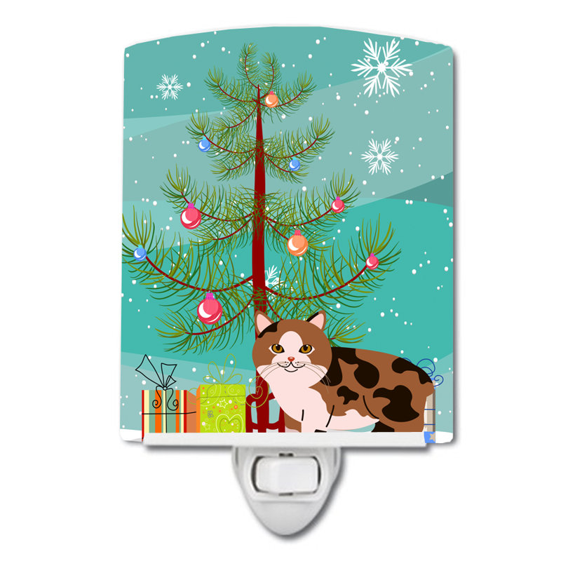Éclairage pour nuit en céramique chat merry christmas tree
