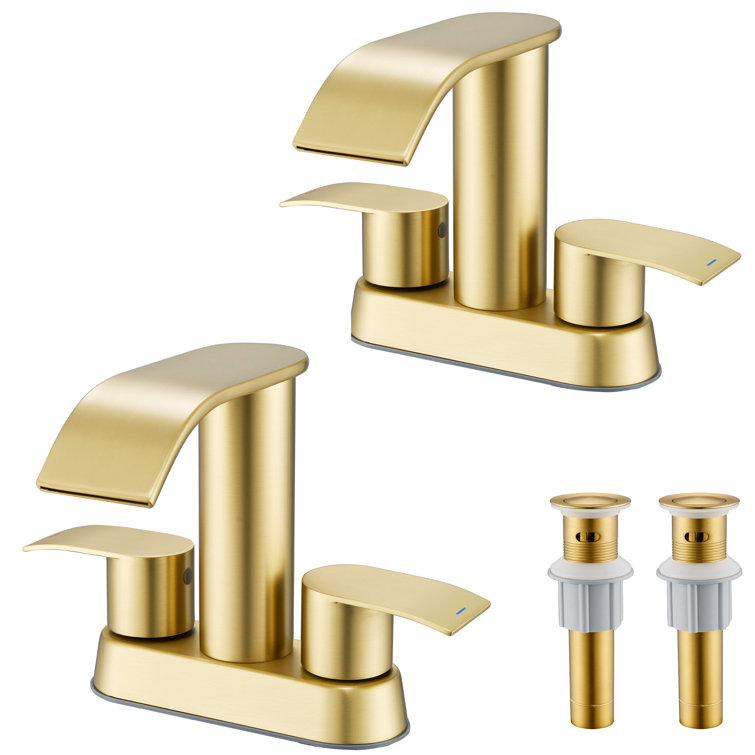 4 in. Centerset Double Handle Waterfall Spout Bathroom Sink Faucet with Pop-up Drain (2 Pack)