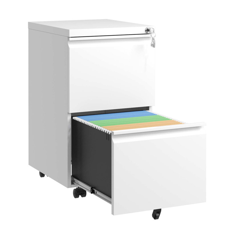 2 Drawer Metal Mobile Filing Cabinet - Lock For Security Fits Legal/letter/a4 Antique White Office File Construction With Stores Docs Modern Design