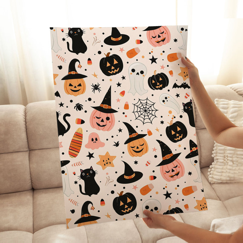«Holiday Halloween Pumpkin Ghost», reproduction d'art moderne sans cadre IV, H 10 po x l 8 po