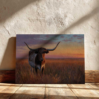 Texas Longhorn Sunset Canvas Wall Art â€“ Western Ranch Decor â€“ Rustic Country Landscape Print