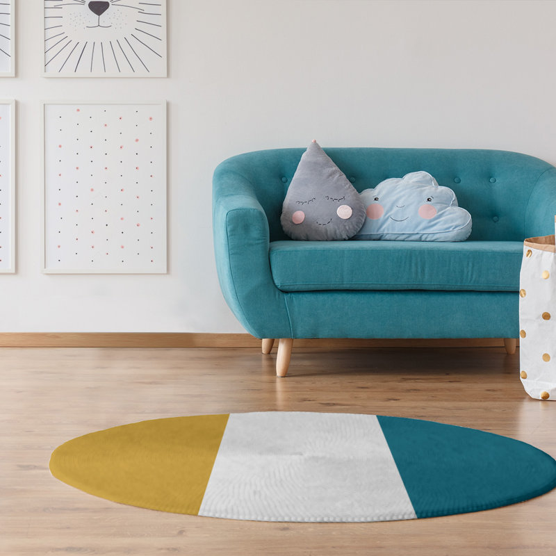 Tapis à rayures bleues en poly jacksonville retour, Rond 5 pi