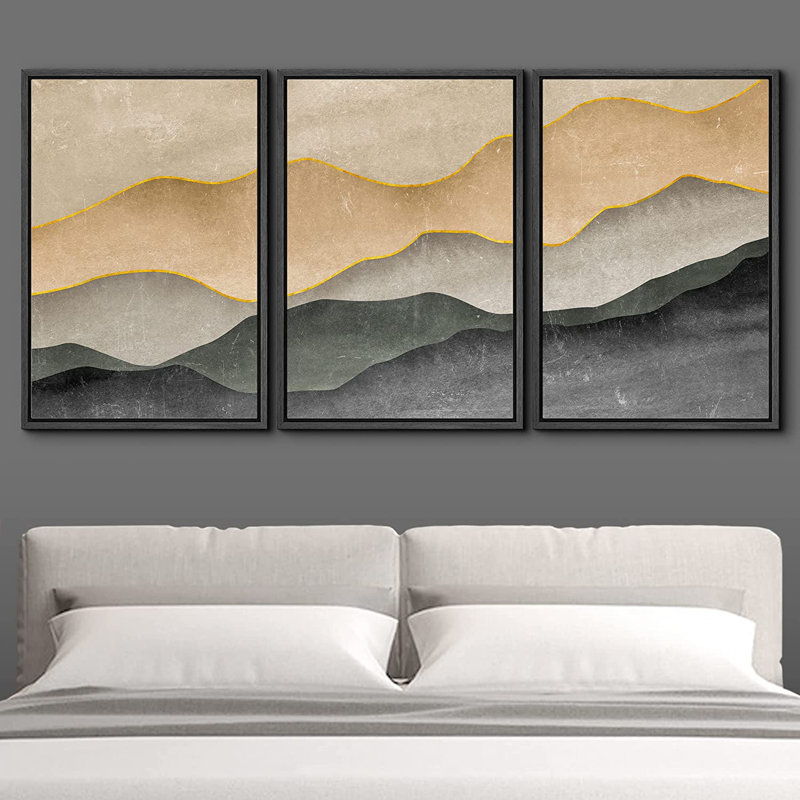 "Abstract Landscape", peinture sur toile flottante 3 pièces, Noir, H 36 po x l 72 po x P 1,5 po