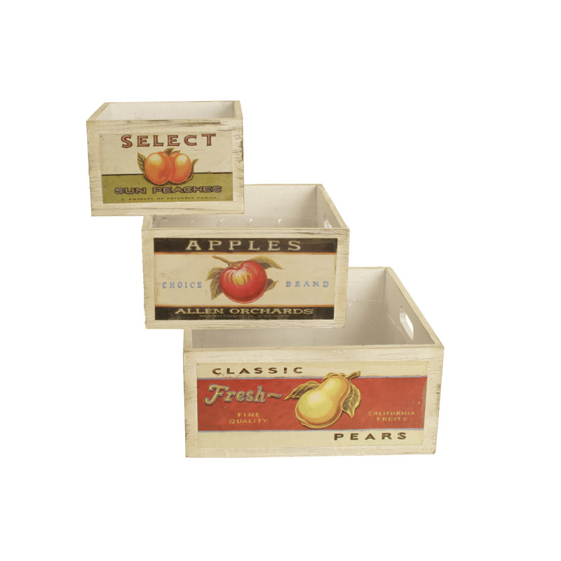 Ensemble de casiers en bois massif assortis de fruits rétro assortis 3 pièces