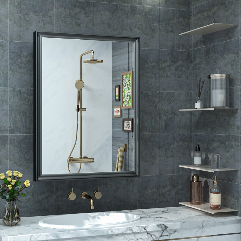 Cyrille Recessed & Surface Framed Medicine Cabinet with Mirror and Shelves, Black, 24" H x 14" W x 5.2" D