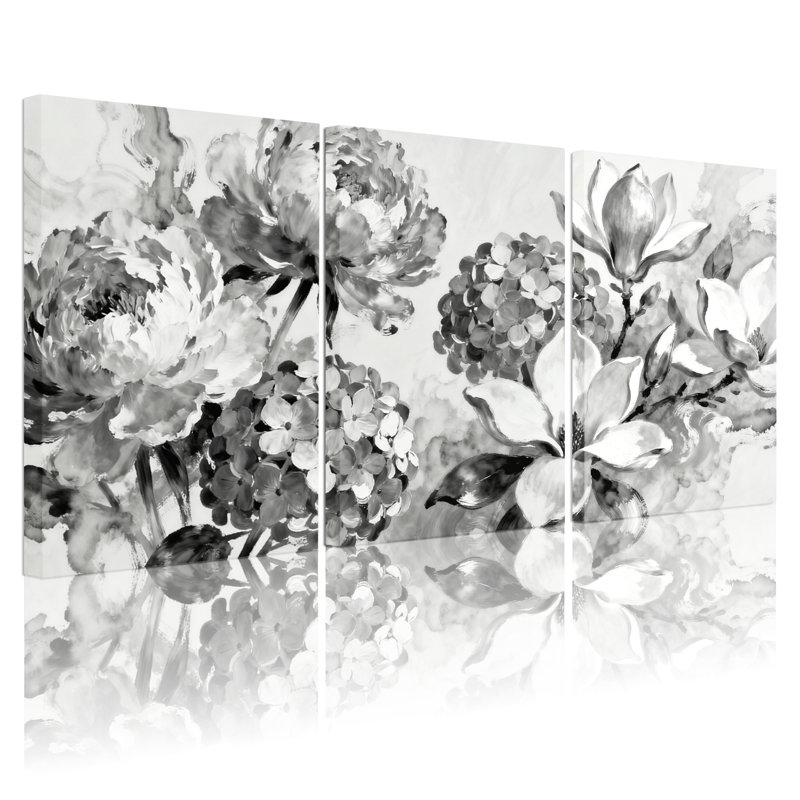 Plantes et fleurs, ensemble de 3 reproductions d'art sur toile, H 18 po x l 36 po