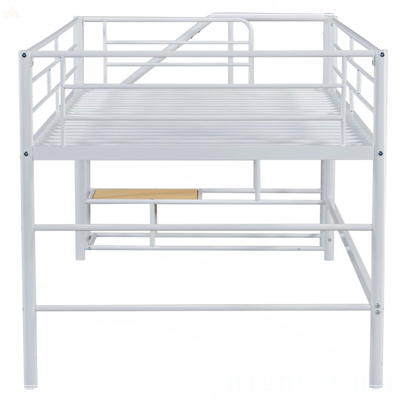 Lit mezzanine moyen avec escalier de rangement, lit plateforme simple, Blanc