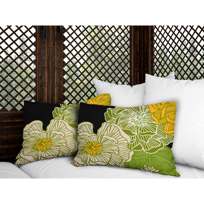  Polyester / Mélange de polyester Housse de coussin rectangulaire intérieure / extérieure lombaire et insert, Chartreuse