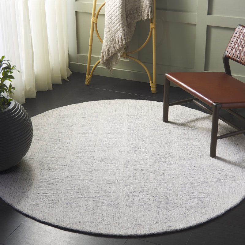 Ermalee Ebony Hand Tufted Wool Abstract Rug, Round 6'