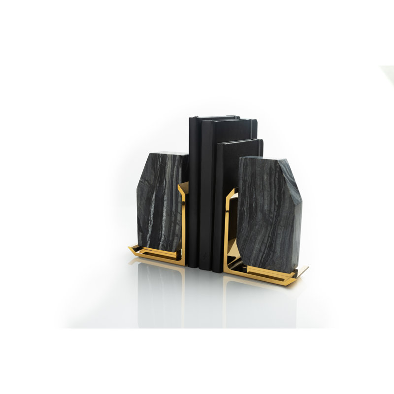 Fim Marble Non-Skid Bookends, Gray/Gold
