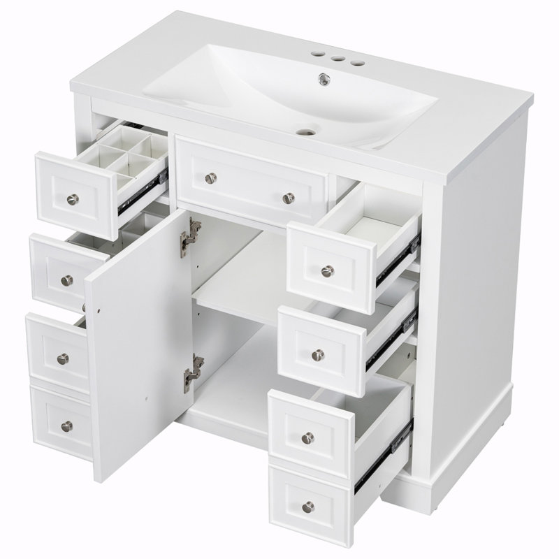Ensemble de meuble-lavabo simple 36 po avec plateau en bois massif Shai Shai, Blanc