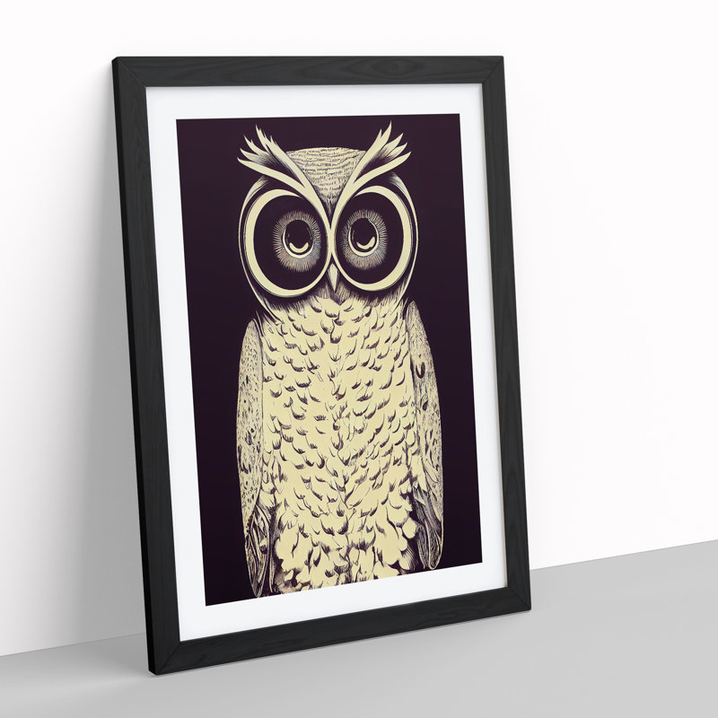 A Stylish Owl - Single Picture Frame Painting, 34cm H x 25cm W x 2cm D, Black