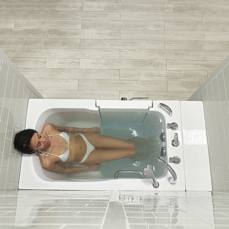 Ella Monaco 32"x52" Acrylic Soaking Walk-In-Bathtub, Left Outward Swing Door, 5 Piece Fast Fill Faucet, 2" Dual Drain