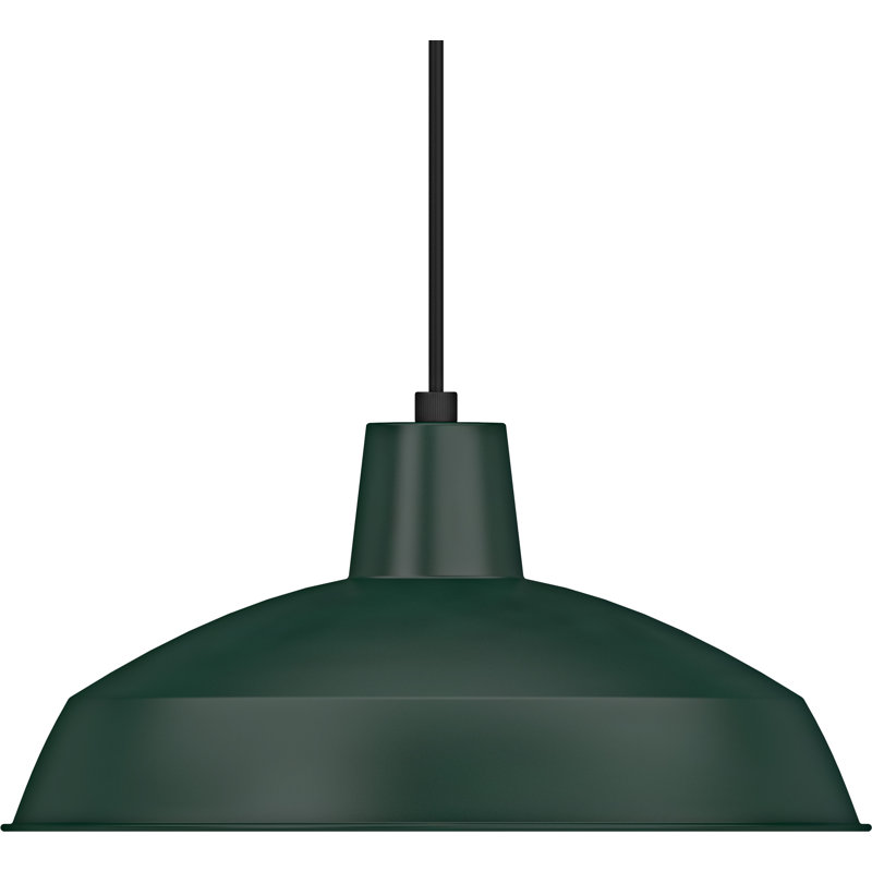  1-Light Indoor Dark Green Inverted Bowl Barn Farmhouse Hanging Pendant, Dark Green