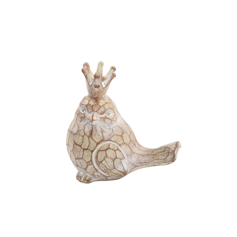 Ravi Resin Bird Figurines with Crown Detailing and Textured Bodies Decorative Polyresin Animal Sculptures Whimsical Crackled Design Ornament Accents for Display Shelf or Mantel