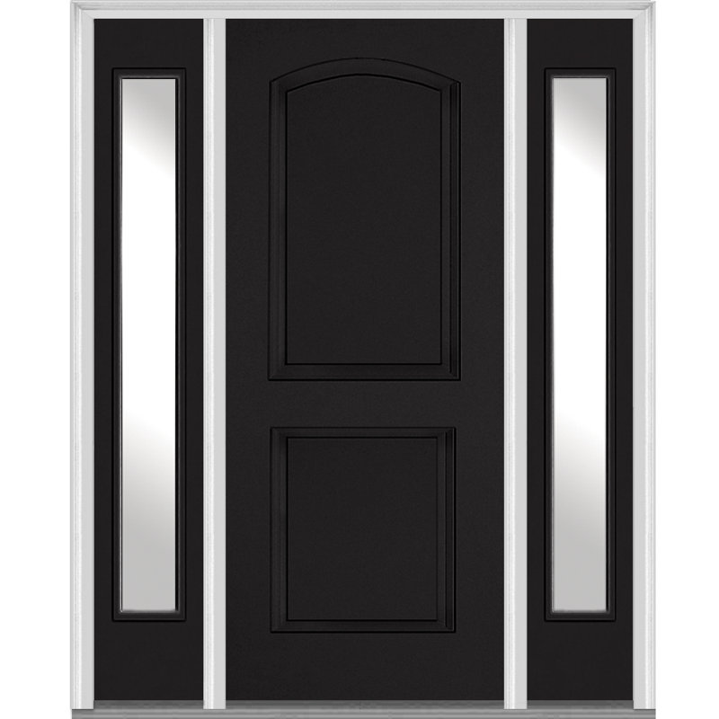 Porte extérieure peinte en fibre de verre à 2 panneaux avec deux panneaux latéraux, H 81,75 po x l 65 po, Noir