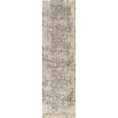 Ophelia Lux Classic Floral Beige/Gray Rug with High-Low Texture