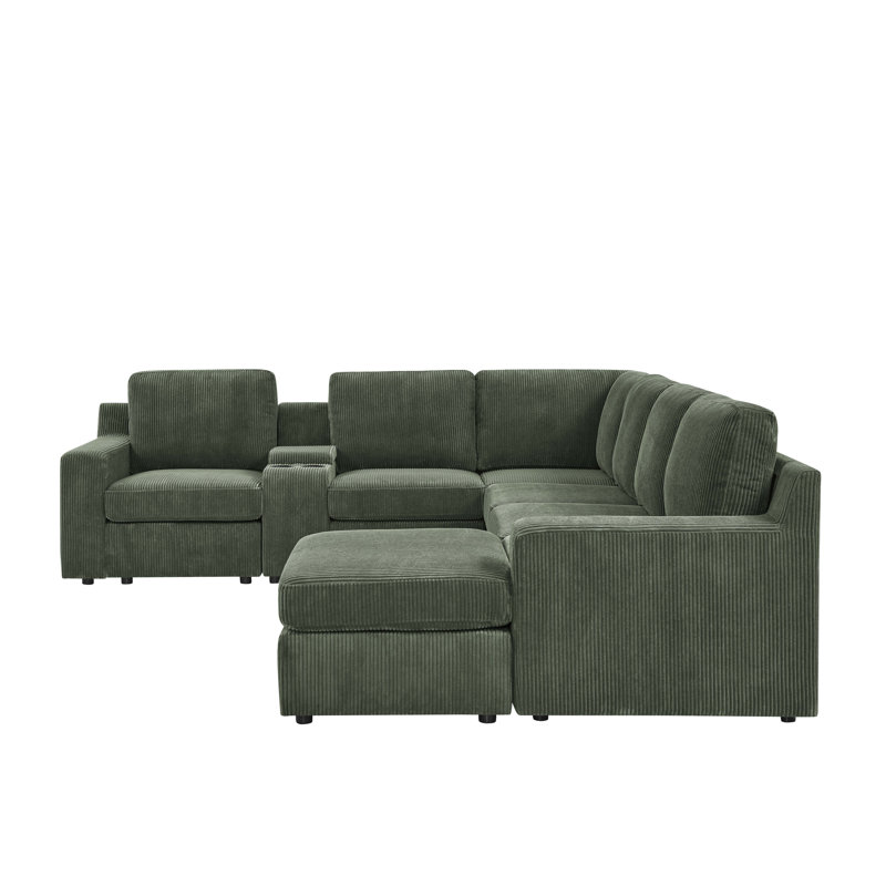 Canapé modulaire Limesvilles, Velours côtelé vert foncé