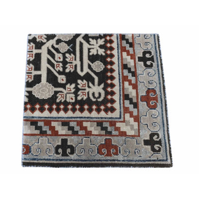 2'1"x2'1"Brown Samarkand Collection Sample Fragment Wool Hand Knotted Rug AF0CAFB019E1419BB7571CC241A52E73