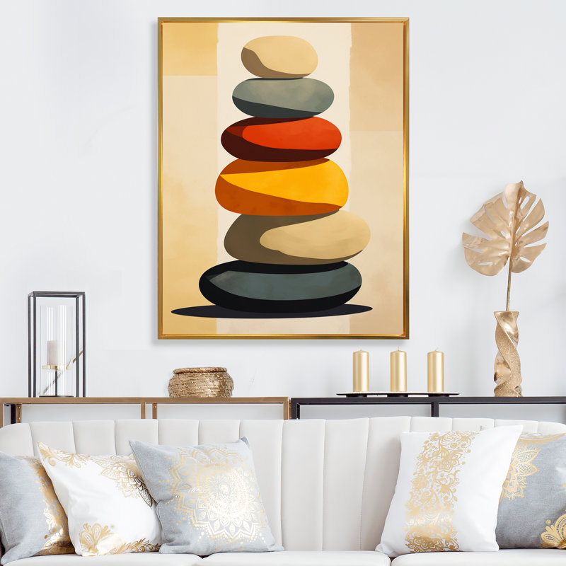 «Visual Tranquility Rock Balancing On», reproduction sur toile, Cadre doré simple, H 40 po x l 30 po x P 1,5 po