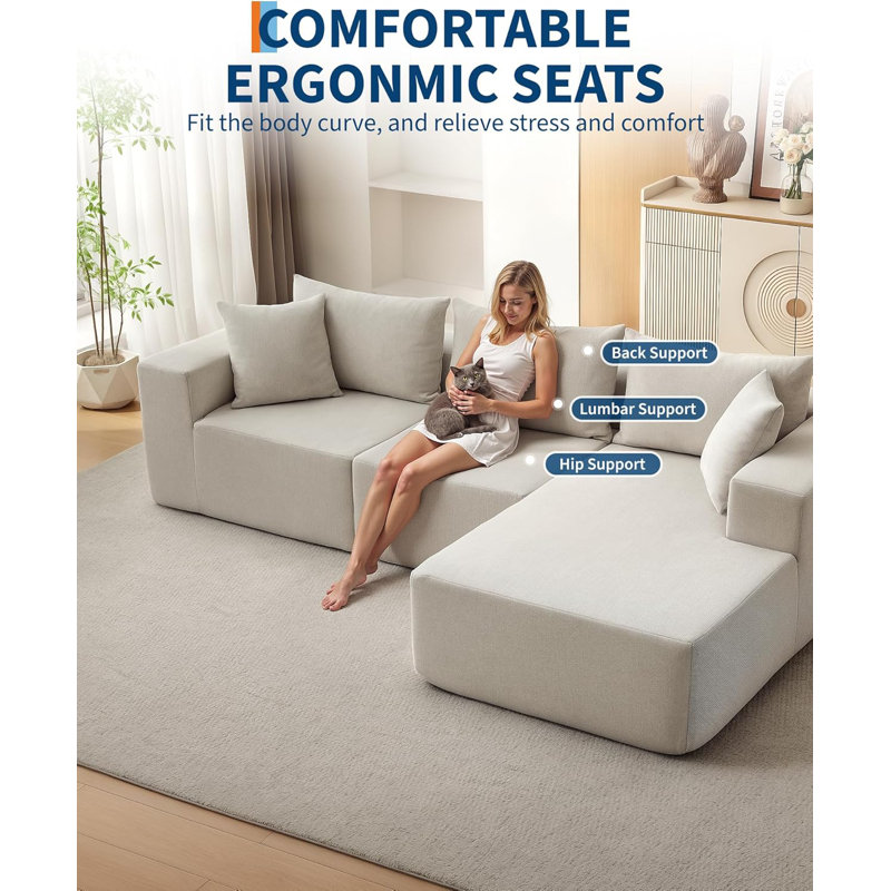 Canapé modulaire Soft 108 po avec canapé modulaire en L désossé et velours côtelé sans assemblage pour le salon, beige