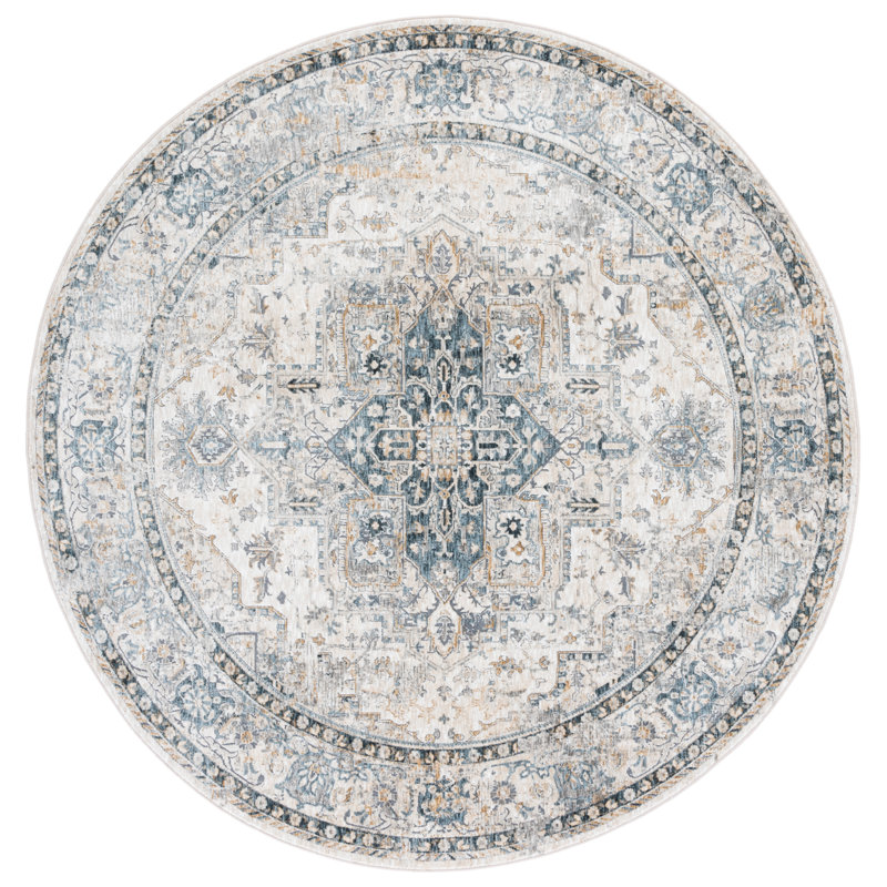 Tapis 723 ivoire / bleu marine, Rond 6 pi 7 po