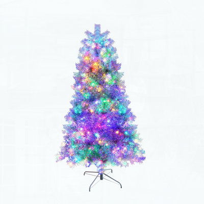 6FT Pre-Lit Silver Artificial Christmas Tree with 800 Tips and 300 Color-Changing LED Lights