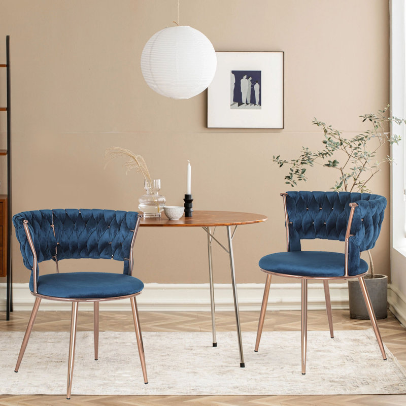 17.72'' H Velvet Upholstered Metal Side Chair, Dark Blue