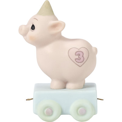 Precious Moments Birthday Train Piggy with Party Hat Age 3 Figurine 3.27 Inch