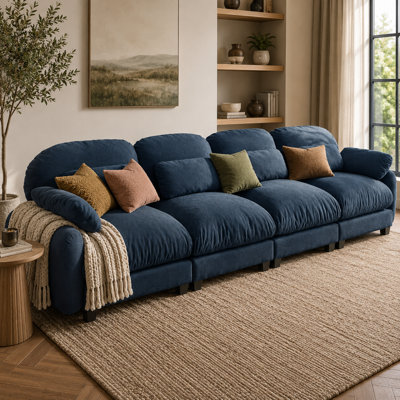 Canapé Gatton surdimensionné 4 places à effet nuage, canapé modulaire haut de gamme en chenille avec assise profonde et coussins en mousse haute résilience et ressorts, canapé de salon moderne avec coussins lombaires