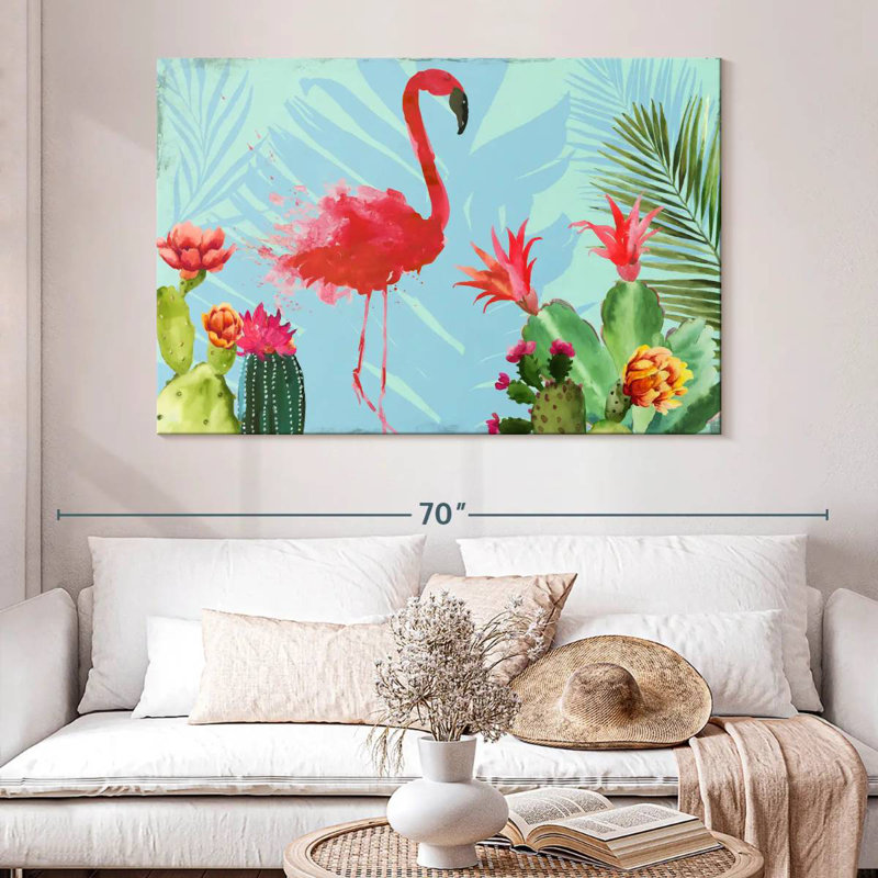Flamant rose dans le mélange, H 34 po x l 51 po
