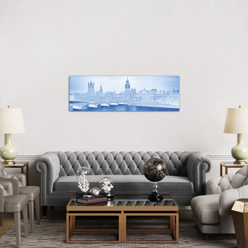 Arch Bridge Across A River, Westminster Bridge, Big Ben, Houses Of Parliament, Westminster, London, England - No Frame Panoramic Print on Canvas