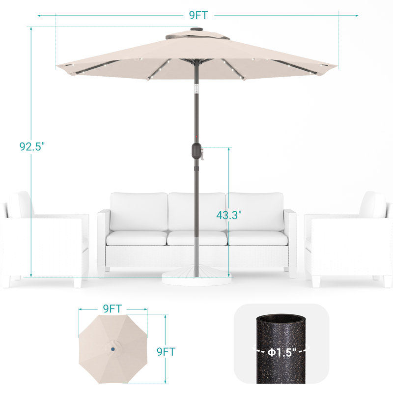 Parasol de marché lumineux 9 pi Odis, H 92,5 po x l 108 po x P 108 po, Beige