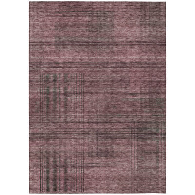 Tapis intérieur lavable à rayures 8 pi x 10 pi Merlot and Grey