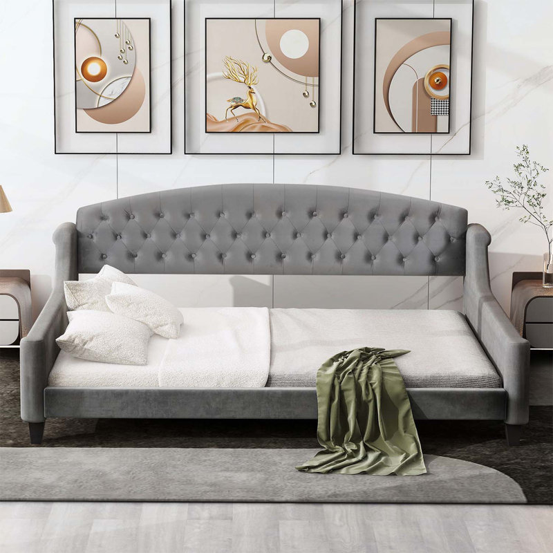 Modern and Stylish Button Daybed,for Small Spaces, Gray, Full/Double