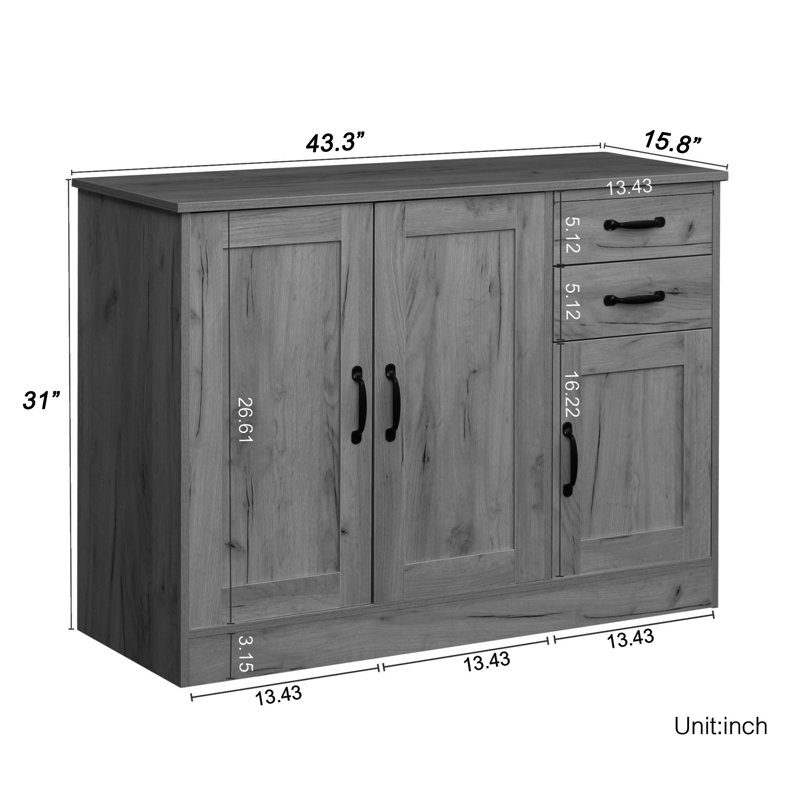 43.3'' Wide 2 - Drawer Filing Credenza, Oak